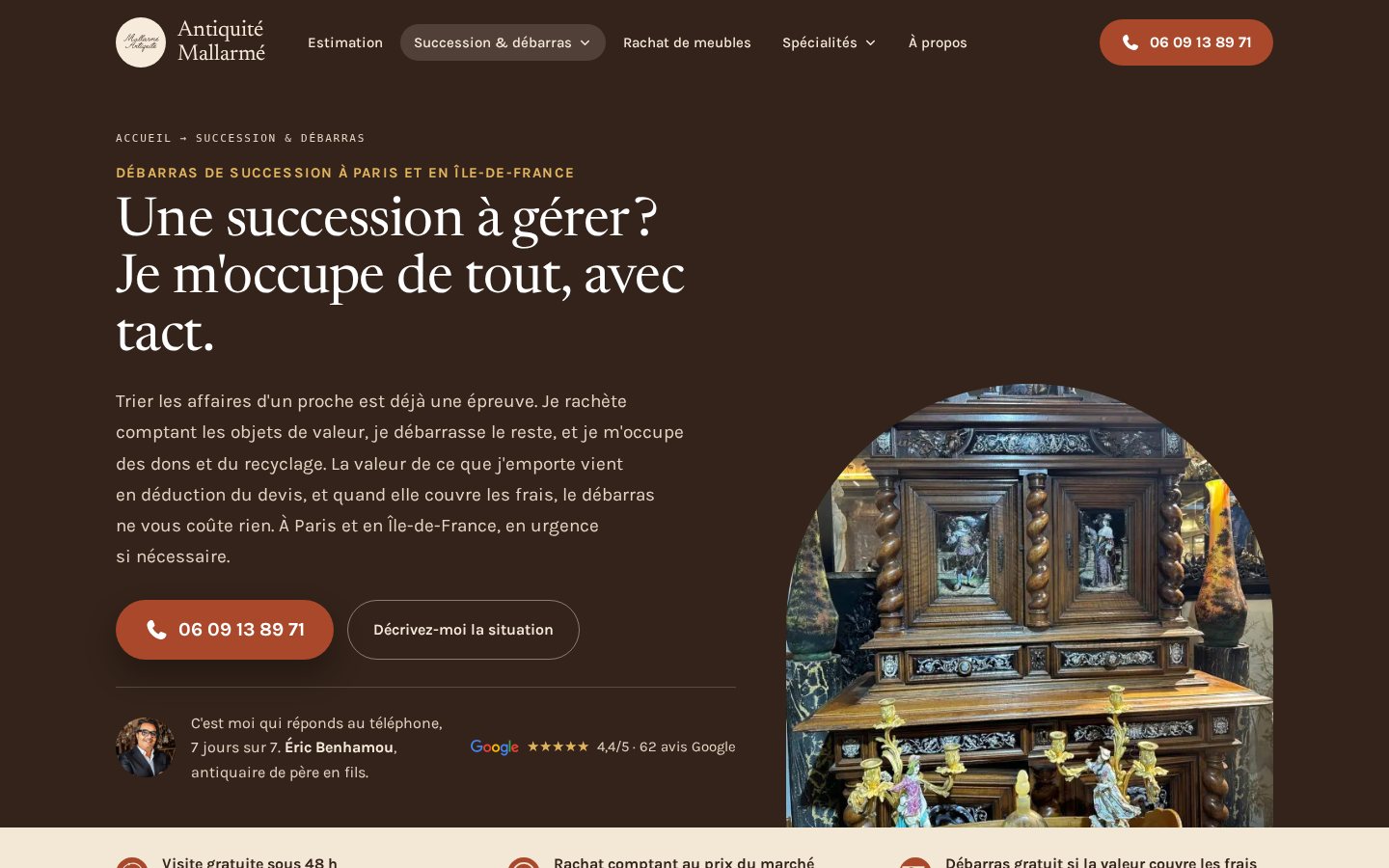 Page Débarras de succession du site Antiquité Mallarmé