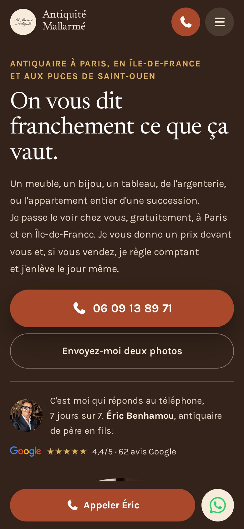 Accueil d'Antiquité Mallarmé sur mobile