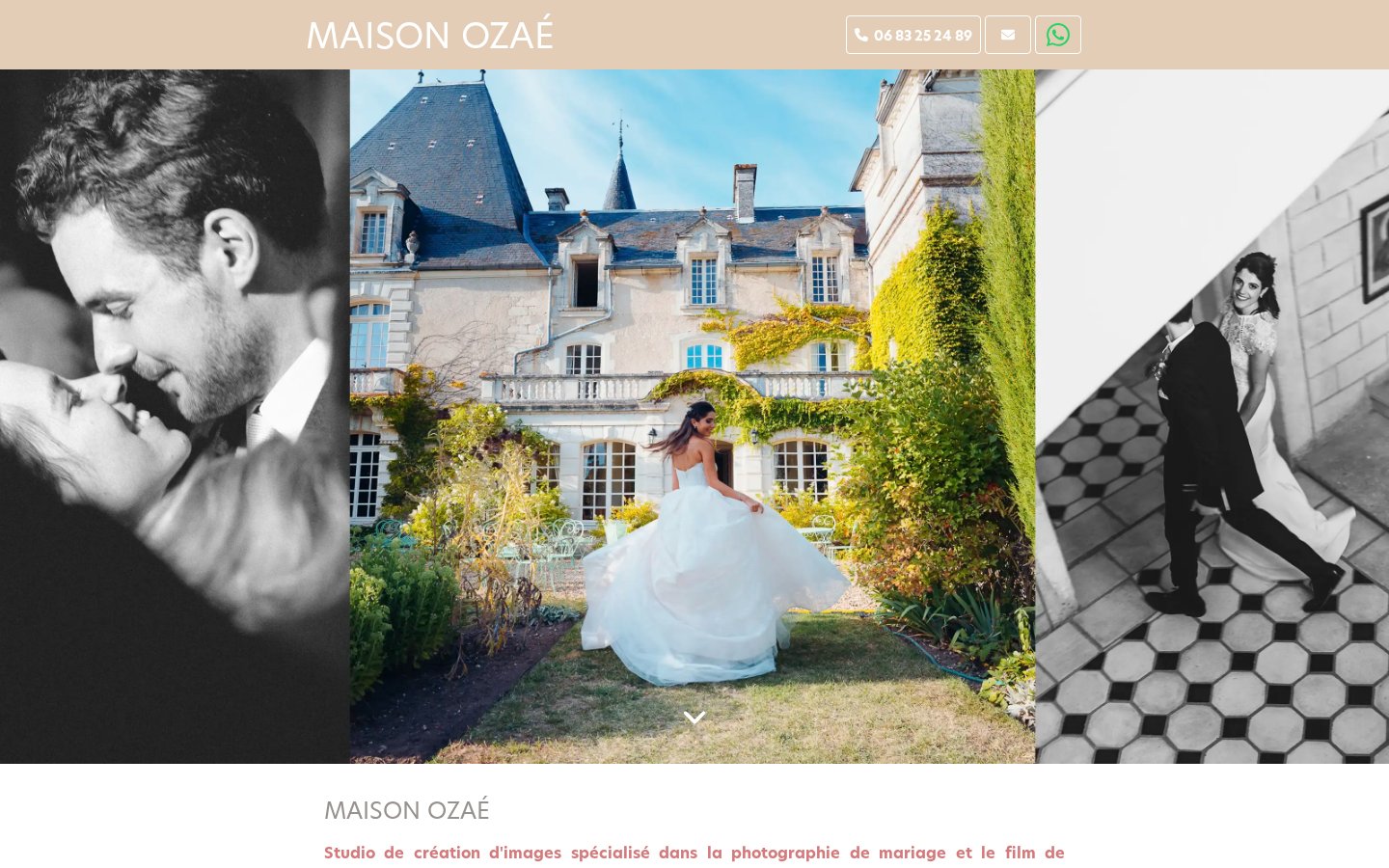 Page d'accueil du site Maison Ozaé, photographie et film de mariage