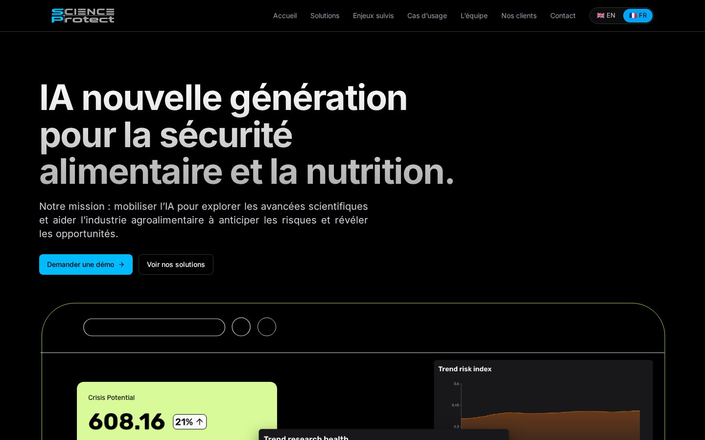 Page d'accueil du site ScienceProtect, veille scientifique pour la sécurité alimentaire